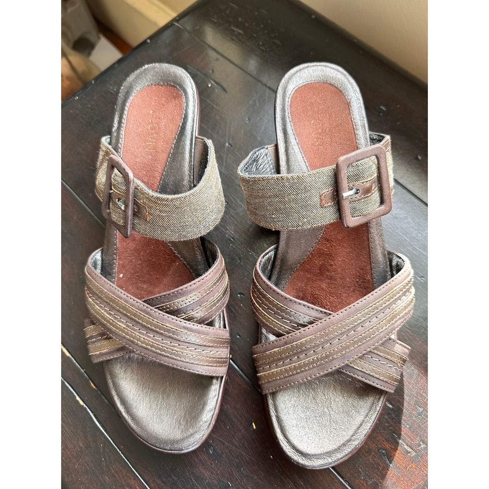 Naot Womens Bronze Metallic Leather Buckle Slide Sandals Block Heel Size 40/9.5